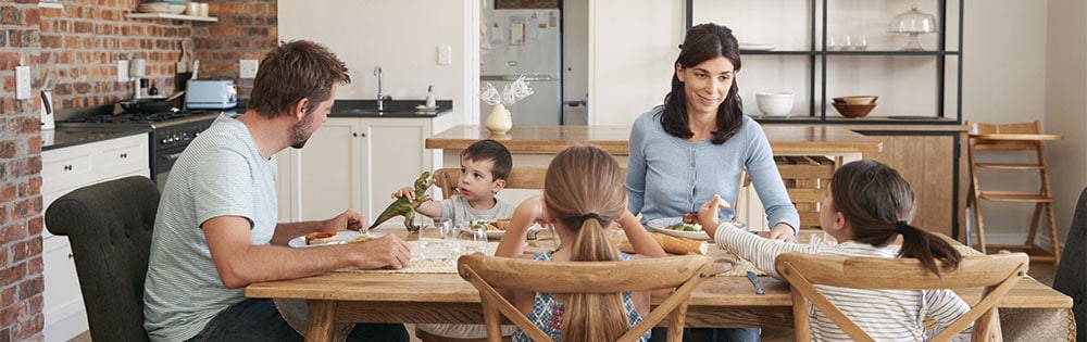 family eating kitchen table
