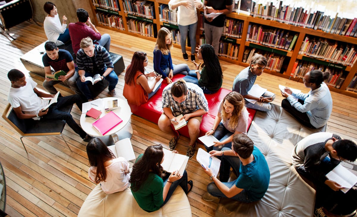 high school kids in library